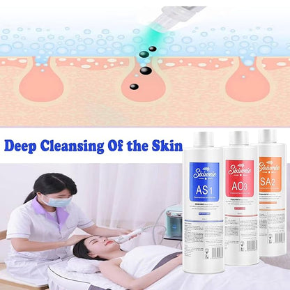 Hydrogen Oxygen Facial Machine Serums for Facial Cleansing – AS1 SA2 AO3 Aqua Peeling Solution Top Salon Skin Scrub Hydra Skin Scrub Special Solution Small Bubble Solution (40fl oz) (3)