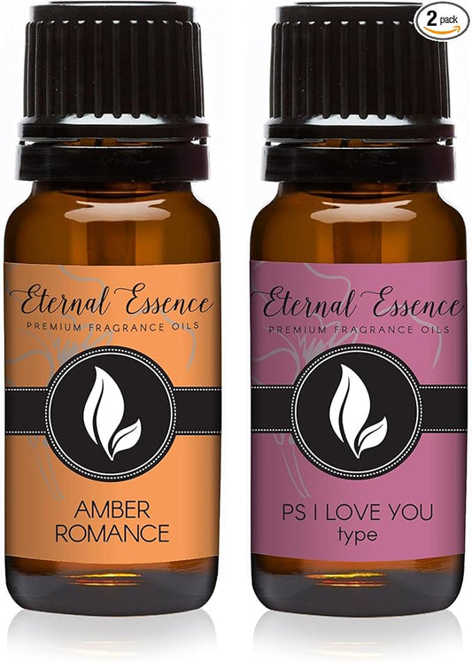 Eternal Essence Oils 2 Pack 10ml Premium Fragrance Oil - Amber Romance & PS I Love You - for Candle, Soap Making, Aromatherapy, Diffusers, Home Care, & Humidifiers
