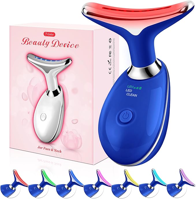 Red-Light-Therapy-for-Face, Facial Massager Wand with 7 Color - Birthday, Christmas, Mothers Day, Valentines Day, Self Care Gifts for Her Women Mom Best Friend Wife Teacher (Blue)