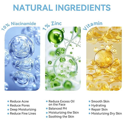 10% Niacinamide + 1% Zinc Face Serum, Nourishing & Refreshing Facial Serum ， Women Serum for Oil Control and Acne 30ML/1 Fl Oz