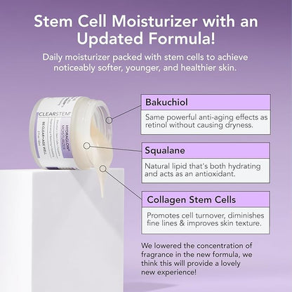 CLEARSTEM - HYDRAGLOW Stem Cell Moisturizer - Bakuchiol + Squalene - Youthful Skin Face Moisturizer - All Skin Types - Facial Skin Care Products - Gluten Free, Cruelty Free - 2 fl oz / 60ml