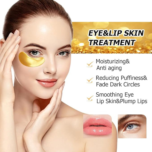 40 Pairs Gold Lip Masks & Eye Masks,24K Gold Gel Collagen Eye Patches for Puffy Eyes, Dark Circles and Wrinkles, Collagen Crystal Mask Set for Face care