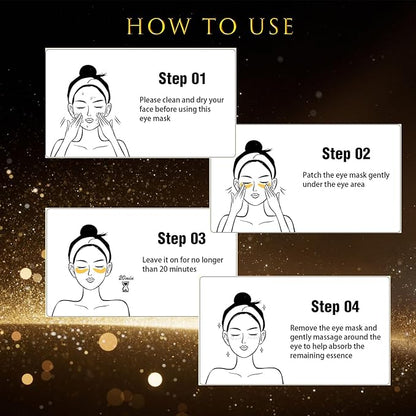 Gold Eye Patches for Puffy Eyes(20 Pairs),24K Eye Masks for Dark Circles and Puffiness Wrinkles,Eye Patches for Puffy Eyes and Dark Circles with Centella Asiatica Under Eye Patches for Women