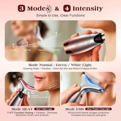 Facial Massager, 7 Colors Red Light Therapy for Face and Neck, Face Lift Device with 113°F Heating Vibration for Multi Skin Care
