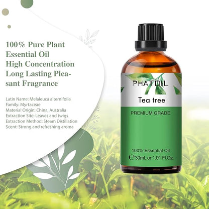1.01FL.Oz Tea Tree Essential Oil, for Aromatherapy Diffusers, Humidifiers, Great for DIY Candle and Soap Making, Gift for Friend(30ML)