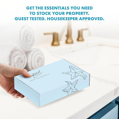 1-Shoppe Aqua Organics Amenity Kit | Boxed Hotel Toiletries Bulk Set | 1 oz Shampoo, Conditioner, Lotion, Body Wash & Bar Soap | 75 Sets per Case