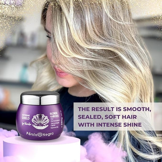 Pérola Negra Extreme Shield, Blonde Hair Btx, Hair Harmonization, Anti-frizz Action - Intensive Brazilian Hair Btx Treatment For all hair types, for damage repair - Volume Reducer 9.87 oz