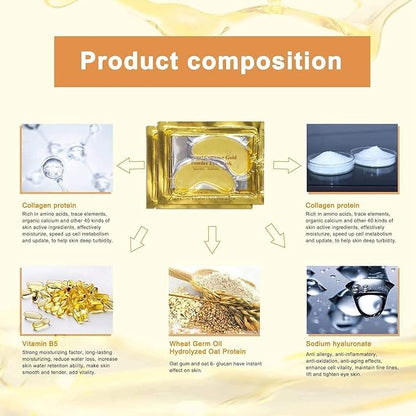 Gold Bio Collagen Crystal Mask Set - 5 Pairs Gold Eye Mask and 5 Pcs Gold Lip Mask, Anti Aging Eye and Lip Mask,