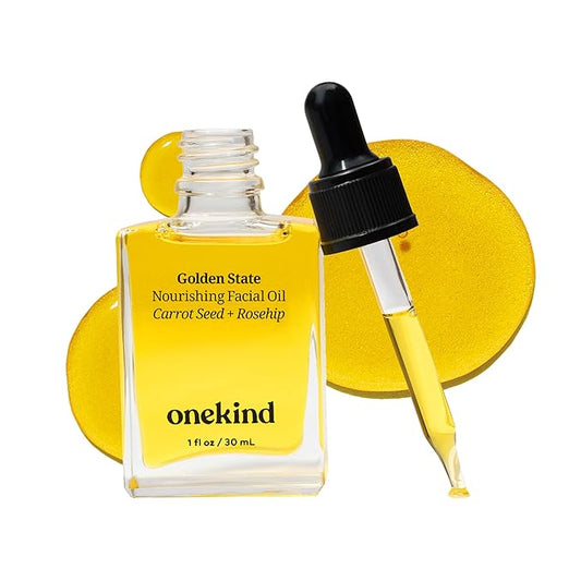Onekind Golden State All-Natural Nourishing Facial Oil, Non-Comedogenic, Anti Aging Botanical Face Oil with Sea Buckthorn Extract, Rosehip, Carrot Seed and Apricot Oil for Skincare and Guasha, 1 Ounce