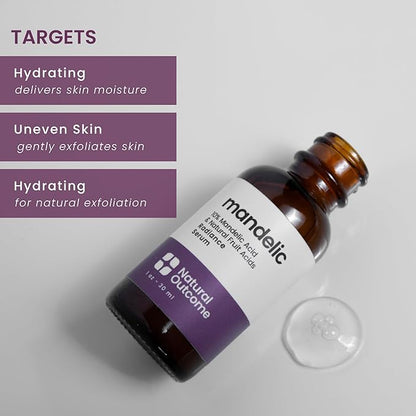 Mandelic Acid Serum 10% | Anti-Aging AHA Facial with Hyaluronic Acid | Targets Fine Lines, Dark Spots, and Wrinkles | Clarifies Acne and Stimulates Natural Collagen Production | 1 Oz Natural Outcome