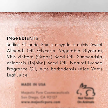 Majestic Pure Himalayan Salt Body Scrub with Lychee Oil, Exfoliating Salt Scrub to Exfoliate & Moisturize Skin, Deep Cleansing - 10 oz (Pack of 2)