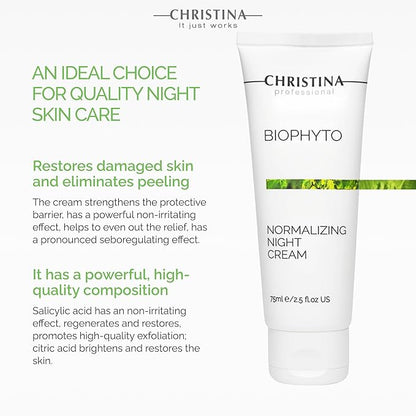 '-CHRISTINA- Bio Phyto Normalizing Night Cream with Hyaluronic Acid & Vitamin E | Stress Reducing& Barrier Strengthening Night Cream for Face for Oily & Combination Skin 75ml