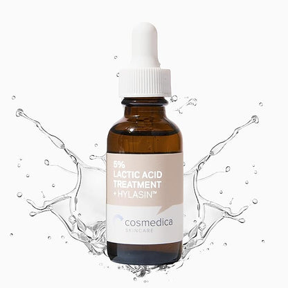 Cosmedica Skincare 5% Lactic Acid Treatment Hylasin - AHA, Hyaluronic Acid, Gentle Exfoliator Dark Spot Corrector, Anti-Aging, Face Peel Brightening Treatment for Dull Hyperpigmented Skin 1 oz (30ml)