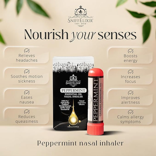 Peppermint Inhaler Nasal Stick - Aromatherapy Nasal Inhaler, Portable Nose Inhaler Stick, Non Drowsy Motion Sickness Stick with Peppermint Essential Oil, Aromatherapy Inhaler Stick, Aroma Inhaler