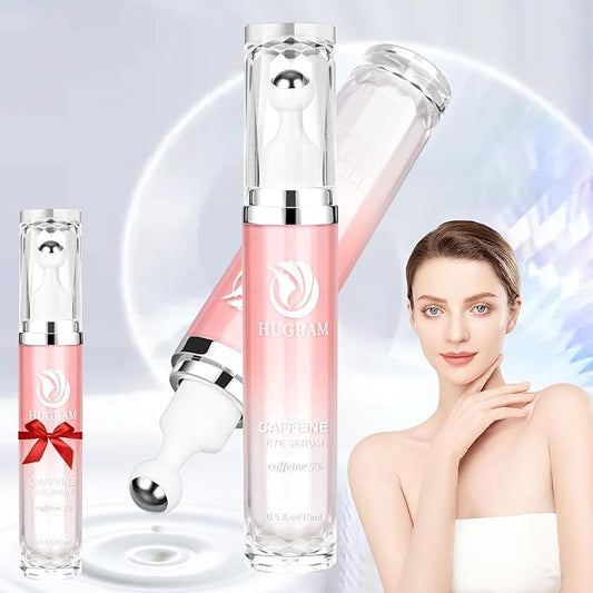 5% Caffeine Eye Serum, Eye Cream with 360°Massage Ball for Dark Circles and Puffiness, Fine Lines and Under Eye Bags, 0.5 fl.oz Under Eye Roller Cream, Efficient in Fine Lines and Under Eye Bags
