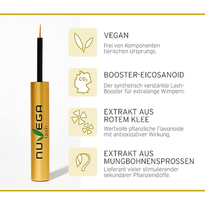 Nuvega Lash Super V - Vegan Eyelash Serum & Eyebrow Serum for Long Eyelashes in just 4-6 Weeks I Lash Serum I Eyelash Growth Serum I Made in Germany I 3ml