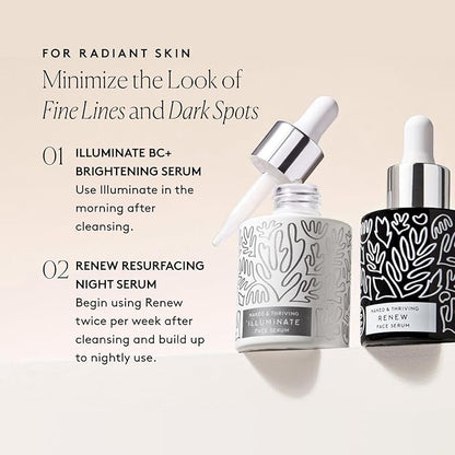 Naked & Thriving Wrinkle-Fighter Set, Includes Renew Resurfacing Night Serum (30 mL) & Illuminate C+ Serum (30 mL), Clinical Results, Dermatologist Loved, Hylauronic Acid & Bakuchiol (Set of 2)