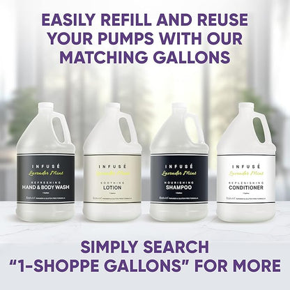 1-Shoppe Infuse Lavender Mint Spa Collection Amenities Set | 10.14 oz Pumps | Shampoo, Conditioner, Hand/Body Wash, Lotion