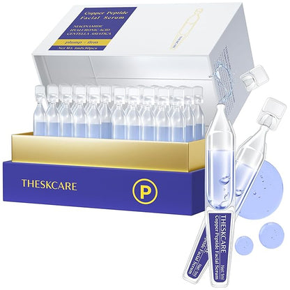 Copper Peptide Serum Ampoule for Face with Niacinamide & Hyaluronic Acid to Hydrate Skin, Reduce Wrinkles and Plump Skin,30 Ampoules