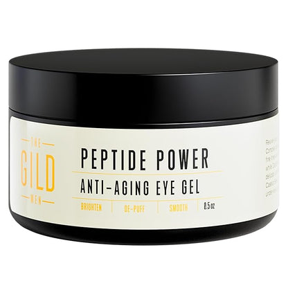Peptide Power Anti-Aging Eye Gel For Men with Peptide Complex - Daily Wrinkle Creamy Gel - Line Smoothing For Wrinkles, Dark Circles & Puffiness 0.5oz
