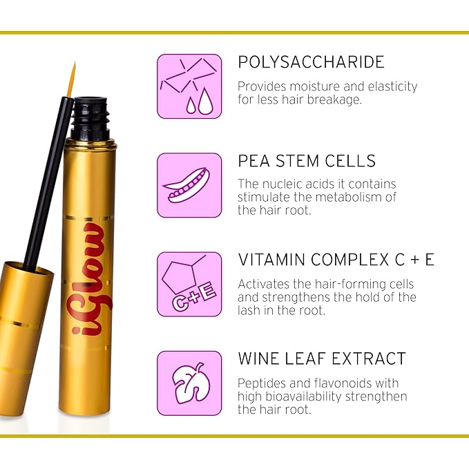 iGlow - Professional Eyelash Serum for Longer Eyelashes in Just 6-8 Weeks I Nourishing Lash Serum I Eyelash Growth Serum I Made in Germany I 3ml