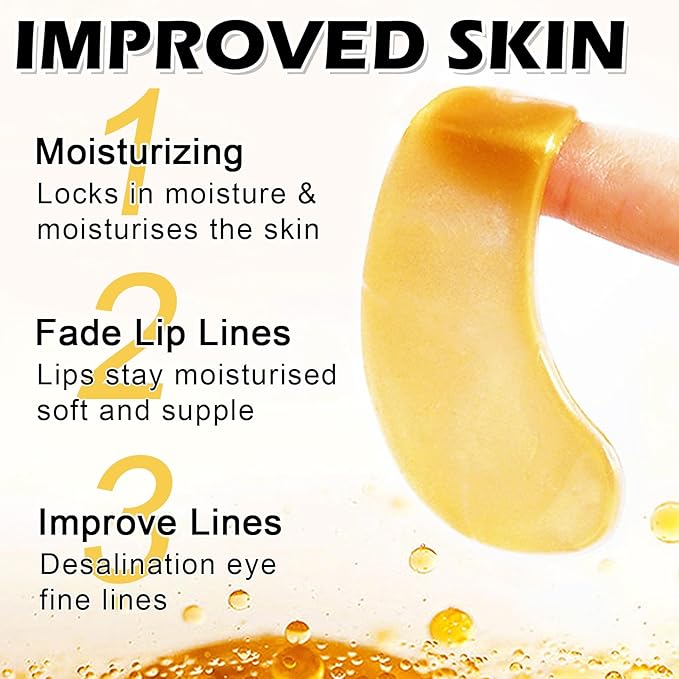 30 PCS Lip Mask Under Eye Mask 24K Gold Eye Mask,Moisturizing Nourishing Lip Mask for Dry Lips,Eye Patches for Puffy Eyes Dark Circles
