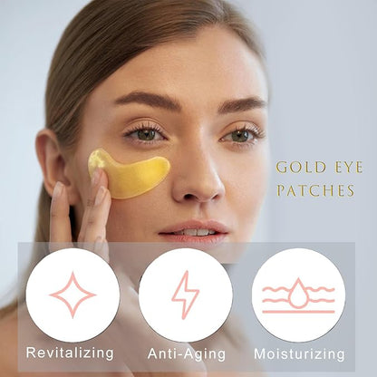 Gold Eye Patches for Puffy Eyes(20 Pairs),24K Eye Masks for Dark Circles and Puffiness Wrinkles,Eye Patches for Puffy Eyes and Dark Circles with Centella Asiatica Under Eye Patches for Women