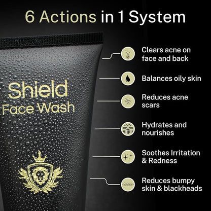 Acne System for Men and Boys, Face Wash, Moisturizer, Pimple Patches, Shield Men's Skin Care Set (1 Month)