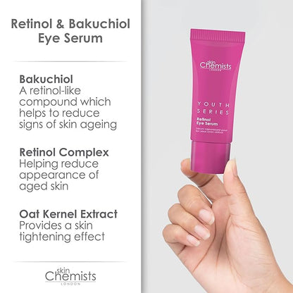 skinChemists Retinol & Bakuchiol Eye Serum - 0.51 fl oz | Reduce Wrinkles, Fine Lines, and Puffiness - Advanced Anti-Aging Formula for Youthful Eyes