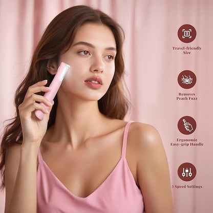 Sonic Dermaplaning Tool for Women, Rechargeable Face Dermaplane Razor Sonic Edge Technology for Facial Hair, Exfoliating and Peach Fuzz, 10 Refill Blades Pink
