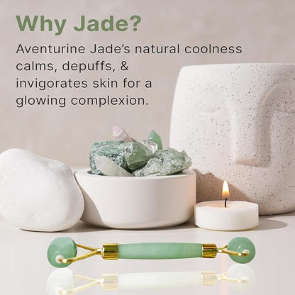Beauty by Earth Jade Roller for Face - Smoothes Fine Lines & Wrinkles, Face Massager Skin Care Tools with Small Eye Roller for Puffy Eyes, De-Puffing & Firming Facial Tool, Self Care Gifts for Women