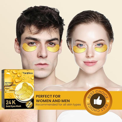 30 Pcs 24K Gold Under Eye Patches Kit, Collagen Golden Eye Mask for Puffy Eyes, Dark Circles, Women Travel Undereye Gel Pads for Puffiness Wrinkle, Men Cooling Hydrating Eye Skin Care