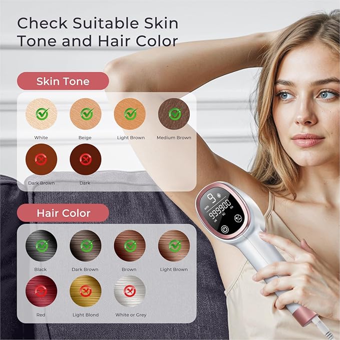 Laser Hair Removal for Women and Men, IPL with Ice-Cooling System for Nearly Painless And Long-Lasting Result At-Home Permanent Hair Removal Device 999999 Flashes for Whole Body Use