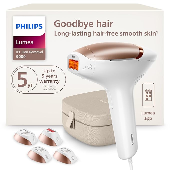 Philips Lumea 9000 Series IPL Hair Removal Device - Alternative to Laser Hair Removal, SenseIQ Technology and Lumea App, 4 Attachments for Body, Face, Bikini & Underarms, for Women & Men, BRI984/03