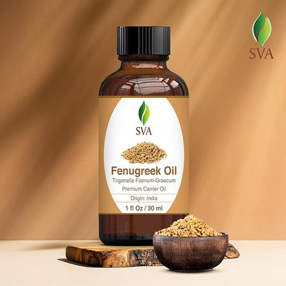 SVA Fenugreek Seed Oil - 1 Fl Oz – 100% Natural Cold Pressed Fenugreek Oil - for Face, Skin Care, Hair Care, Scalp Massage & Body Massage – Carrier Oil with Dropper