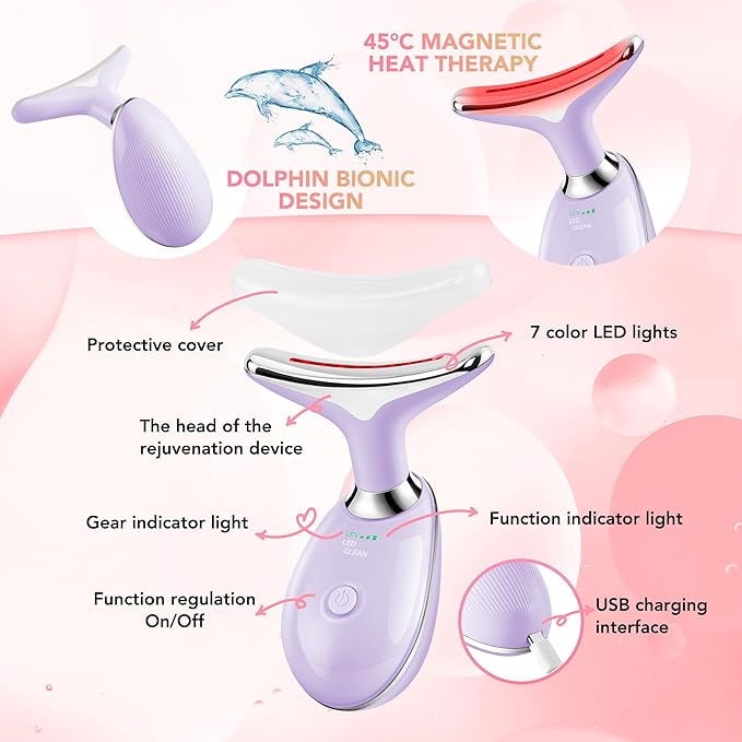 Red-Light-Therapy-for-Face, Facial Massager Wand with 7 Color - Birthday, Christmas, Mothers Day, Valentines Day, Self Care Gifts for Her Women Mom Best Friend Wife Teacher (Purple)