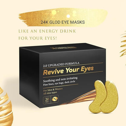 Gold Eye Patches for Puffy Eyes(20 Pairs),24K Eye Masks for Dark Circles and Puffiness Wrinkles,Eye Patches for Puffy Eyes and Dark Circles with Centella Asiatica Under Eye Patches for Women