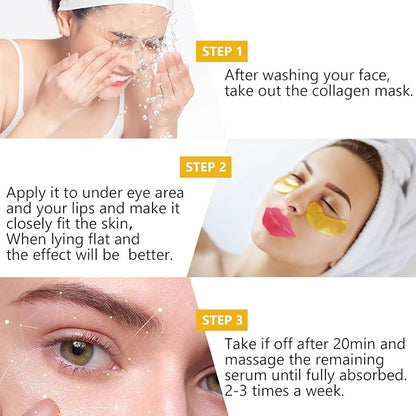 Permotary 15 Pairs Collagen Eye Mask and 15 Pcs Mositurizing Lip Mask, Under Eye Patches and Lip Pads, Crystal Patches Set for Wrinkles, Moisturizing, Reducing Fine Lines & Dark Circles