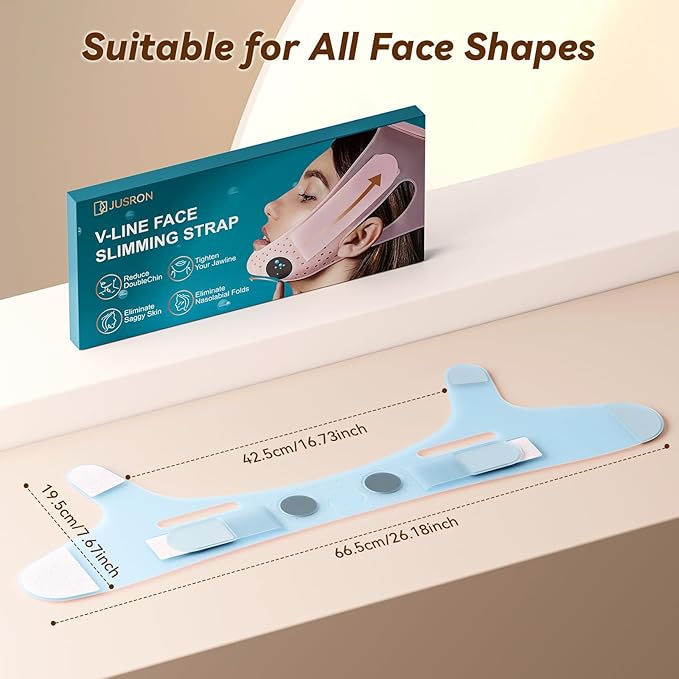 JUSRON V-Line Mask Chin Up Mask Face Strap, Soft Silicone Chin Strap V Shaped Face Mask, Jaw Exerciser 23-27 Inches (Light Blue)