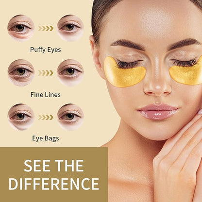 30 Pairs 24K Gold Eye Mask, Reduce Dark Circles, Puffy Eyes, Undereye Bags, Gel Collagen Eye Patches for Reduce Fine Line, Moisturizing Under Eye Gel Pads for Women Men