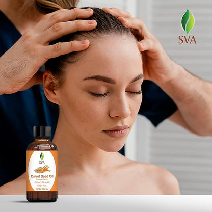 SVA Carrot Seed Oil - 1 Fl Oz – 100% Natural Cold Pressed Carrot Oil - for Face, Skin Care, Hair Care, Scalp Massage & Body Massage – Carrier Oil with Dropper
