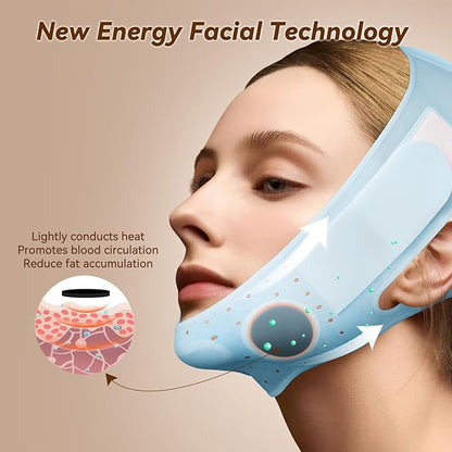 JUSRON V-Line Mask Chin Up Mask Face Strap, Soft Silicone Chin Strap V Shaped Face Mask, Jaw Exerciser 23-27 Inches (Light Blue)