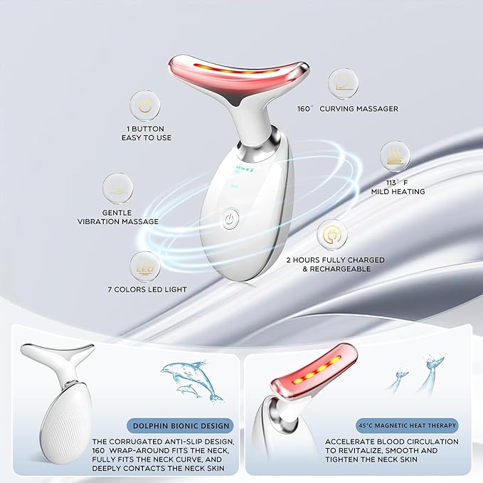 7 in 1 Face Massager Tool, Red Light Therapy for Face and Neck, Red Light Therapy Wand, Face Lift Device for Skin Care, White