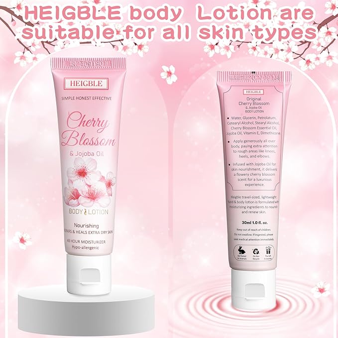 100 Pack Travel Size Body Lotion Cherry Blossom and Jojoba Oil Body Cream 1 oz Dry Skin Moisturizer with Flip Cap for Extra Dry Skin, Inns, Hotels Resorts, Airlines, Offices, Gyms and More