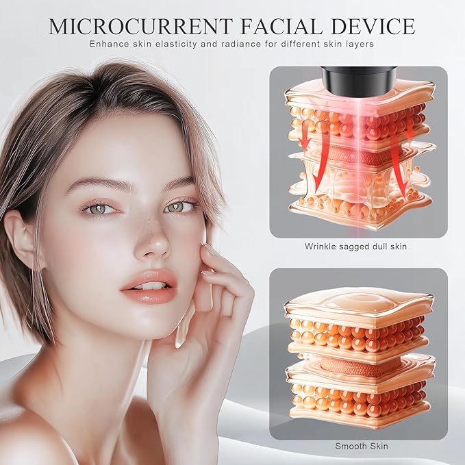 Microcurrent Facial Device, BNU 3-in-1 Light Therapy Beauty Massager for Wrinkle, Lifting, Firming, Puffiness Reduction and Promote Absorption, 4 Level Skin Tightening Machine for Face, Neck and Eye