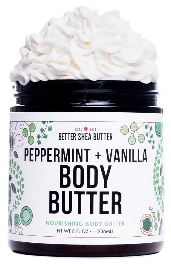 Peppermint Vanilla Body Butter - Natural Lotion for Women with Shea Butter & Jojoba Oil - Non-Greasy Whipped Body Lotion for Dry Skin - Vanilla Scented Peppermint Body Lotion