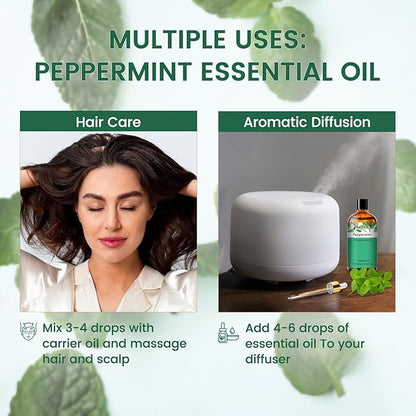 Peppermint Essential Oil, Huge 3.38 Fl Oz Pure and Natural, Premium Grade Essential Oil for Diffuser and Aromatherapy