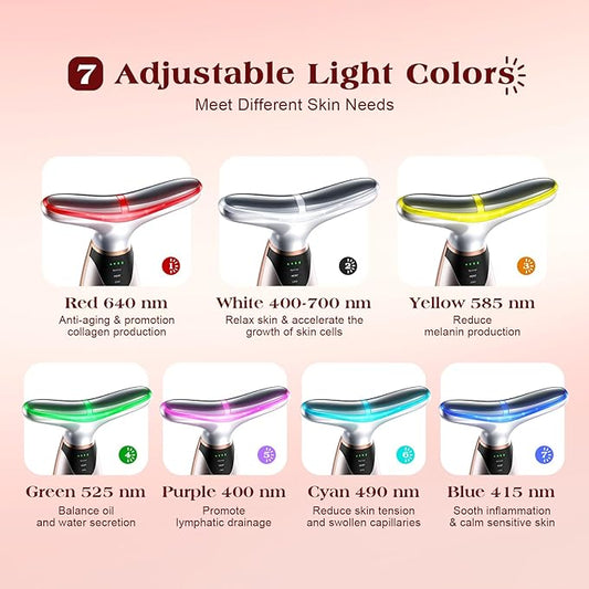Facial Massager, 7 Colors Red Light Therapy for Face and Neck, Face Lift Device with 113°F Heating Vibration for Multi Skin Care