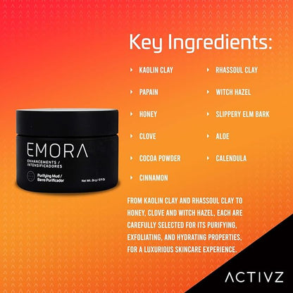 ACTIVZ Emora Purifying Mud - Skincare Mask with Kaolin Clay, Papain, and Honey to Remove Impurities, Exfoliate, and Promote Radiance - 26g