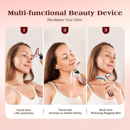 Facial Massager, 7 Colors Red Light Therapy for Face and Neck, Face Lift Device with 113°F Heating Vibration for Multi Skin Care